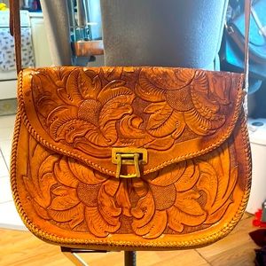 Brown Floral embossed leather purse